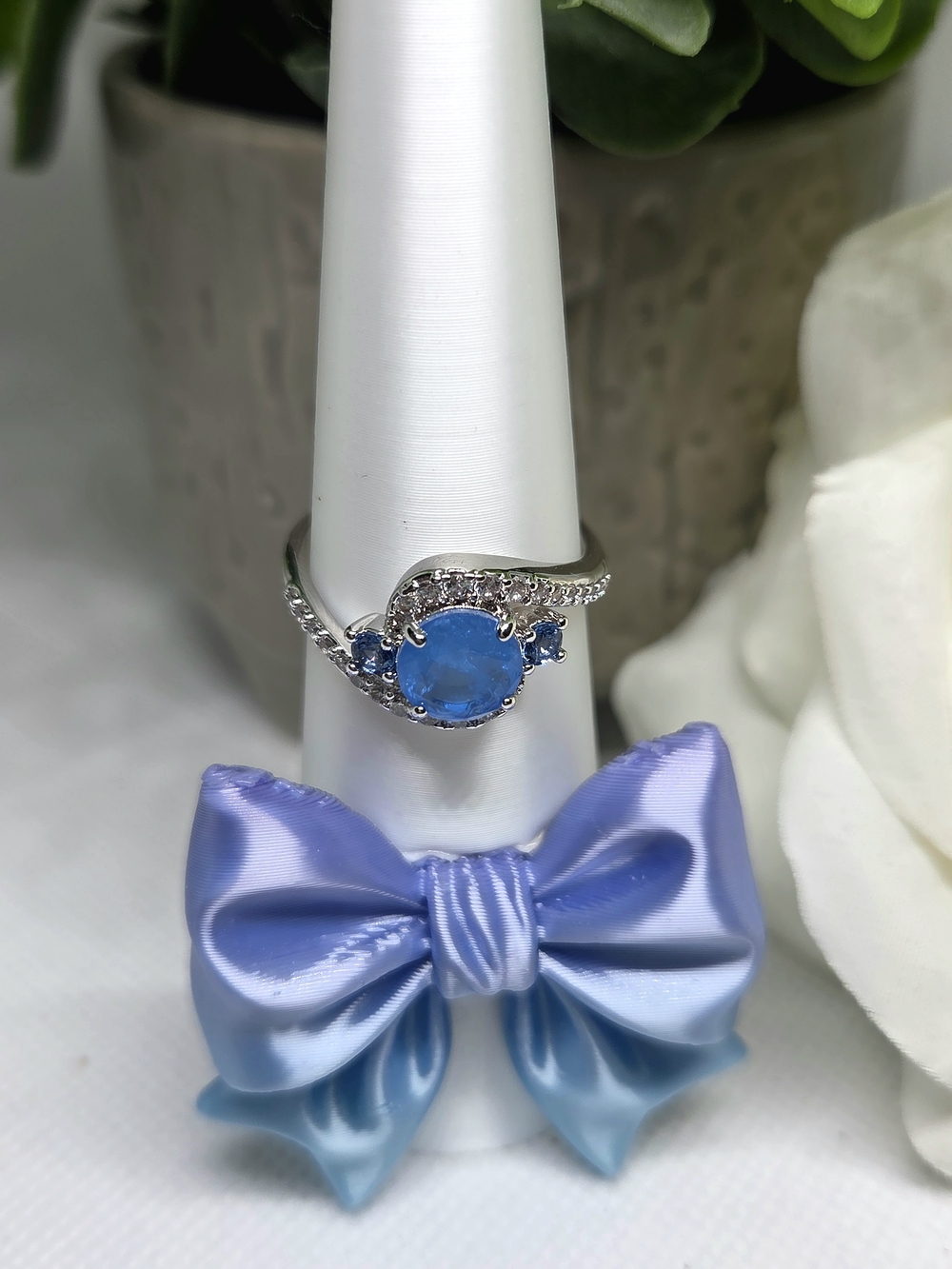 BP Blue Sapphire Quartz Halo Ring On Rhodium Plating